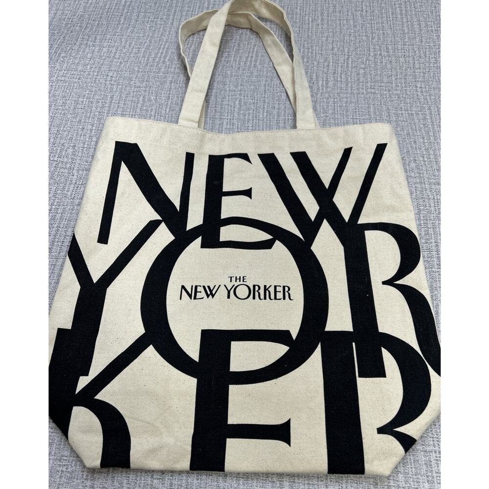 The New Yorker Canvas Tote Bag Vintage Cream Black 15x15